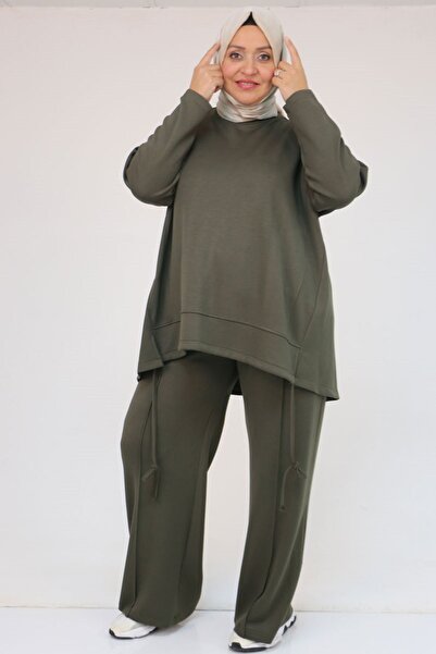 Eslina 57050 Costum cu pantaloni modal cu tivuri asortate, mărime mare - kaki