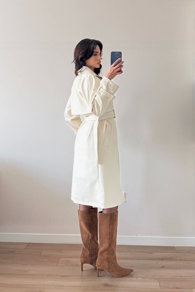 Eka Kadın Ekru Deri Trenç 1041-6056