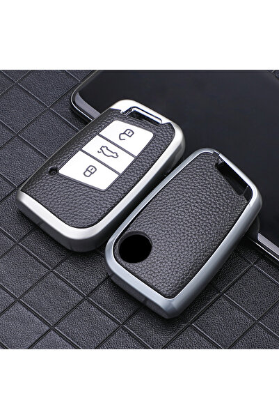 choice2 غطاء مفتاح سيارة من جلد الصناعي TPU الفضي لسيارات فولكس فاجن ماجوتان ...