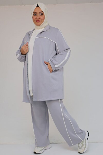 Eslina 47082 Plus Size Modal Suit with Tuck-In Pants - Gray