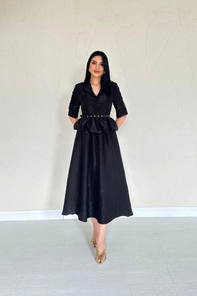 DEAG Black Thin Belted Ruffled Jacket and Gathered Skirt Set