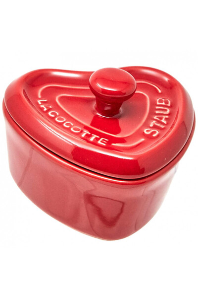 STAUB 40511092 Tavă ceramică de copt în formă de inimă, Pentru brioșe și sufleuri, 10 cm, 200 ml, 300 °C, Roșu