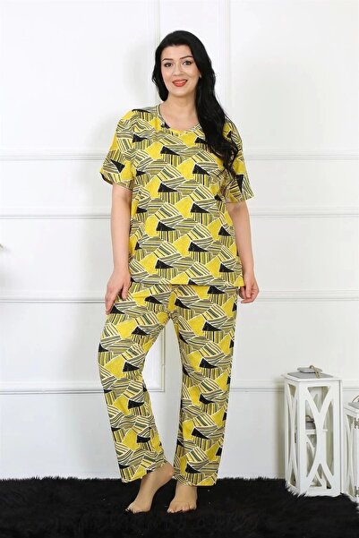 Beruflic طقم بيجامة نسائي بأكمام قصيرة مقاس كبير 5XL-6XL-7XL-8XL باللون الأصفر