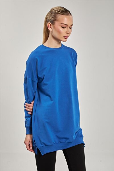 BARRELS AND OIL Kadın Yanı Yırtmaçlı Tunik Sweat - Koyu Mavi