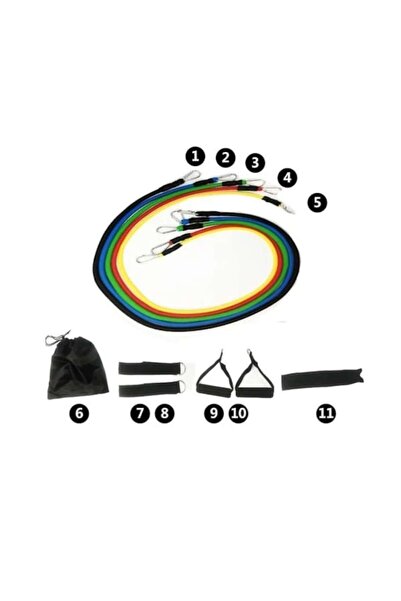 dalimag Set extensori elastici pentru antrenament, 120cm, 5 tuburi, 2 manere, 2 pedale, negru