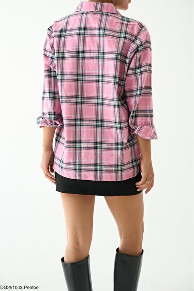 CADDELAMODA Women's Single Pocket Snap Fastener Lumberjack Shirt