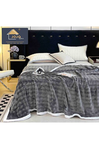 JOJO HOME Soft cocolino blanket, 200x230, with white border, Dark Grey
