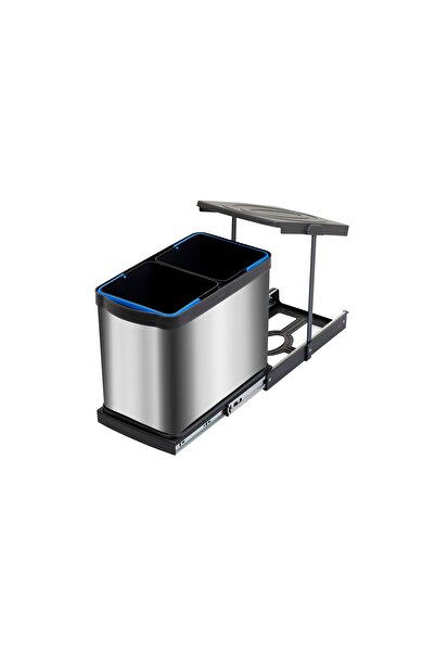 Pyramith 12+12 Liter Anthracite Telescopic Rail Stainless Steel Trash Can (P-9456)