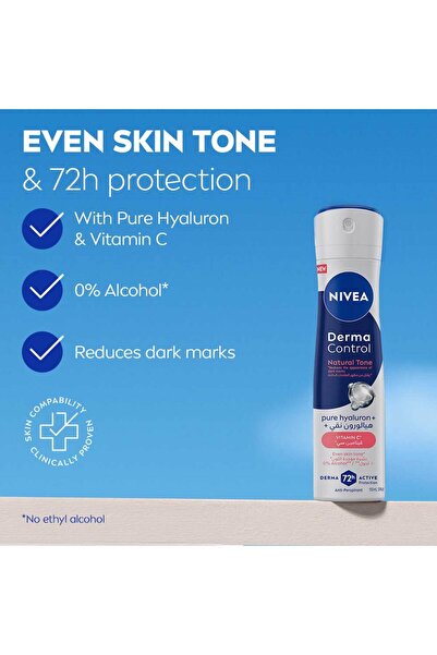 NIVEA بخاخ ديرما كونترول الطبيعي لترطيب البشرة بحمض الهيالورونيك وفيتامين سي 150 مل