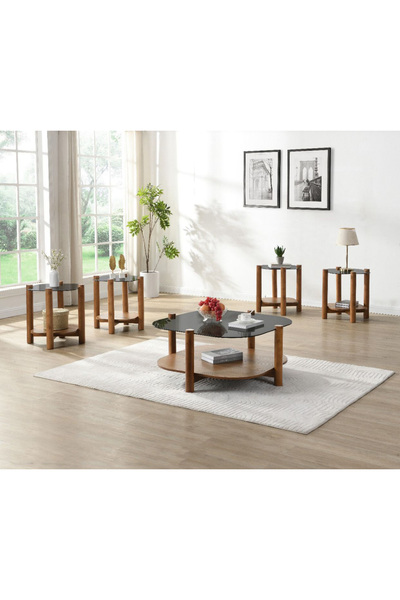 DEC9 4+1 glass top serving table set