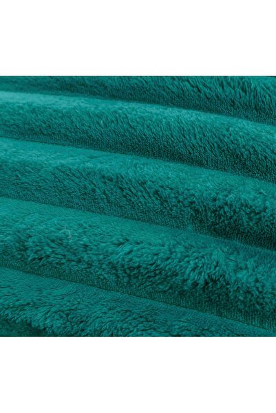 JOJO HOME Fluffy cocolino bedding set, thick striped pattern, with elastic, 2-person bed, 4 pieces, Turquoise