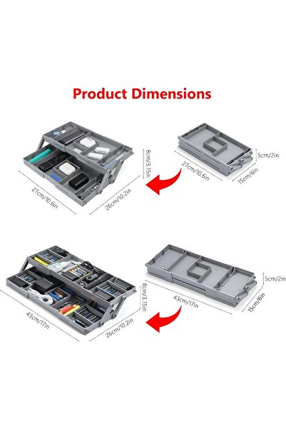 fulina 2 Tier Drawer Organizer, Adjustable, Extendable and Folding,for Office, Desk, Makeup and Home Junk