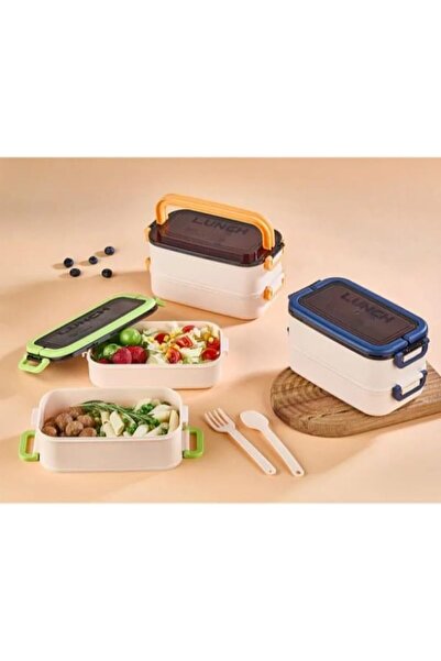 Limmy 2-Tier Plastic Storage Container Lunch Box with Cutlery 1260 ml - Green