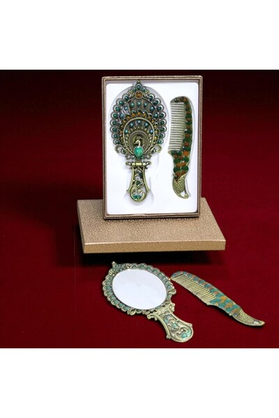 Kuzey Tacı Peacock Foldable Mirror and Comb Set Large Size Special Design Vip