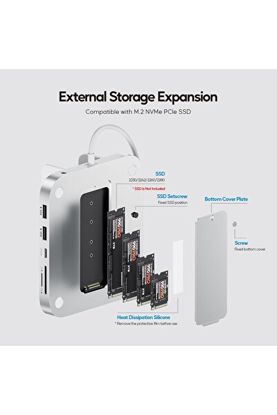 Generic قاعدة توصيل Mac mini M4 مع حاوية SSD M.2 سعة 4 تيرابايت، ومحور USB-C عمودي من الألومنيوم 8 في 1
