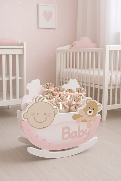 seasons box Pink Wooden Baby Girl Favor Basket with Modern Design - Innovative Gift for Newborns