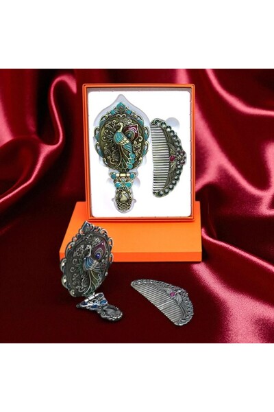 Kuzey Tacı مجموعة مرآة ومشط قابلة للطي من طاووس، حجم متوسط، تصميم خاص VIP