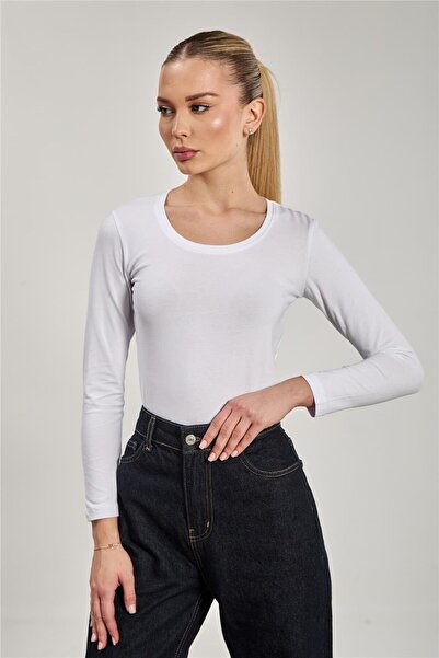 BARRELS AND OIL Women's u-neck long sleeve bodysuit - white