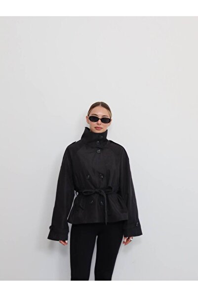 D'RECCY Women's Short Trench Coat with Inner Lining and Belt