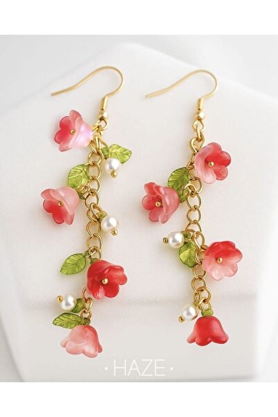 Haze SALLANTILI KIRMIZI ÇİÇEK KÜPE