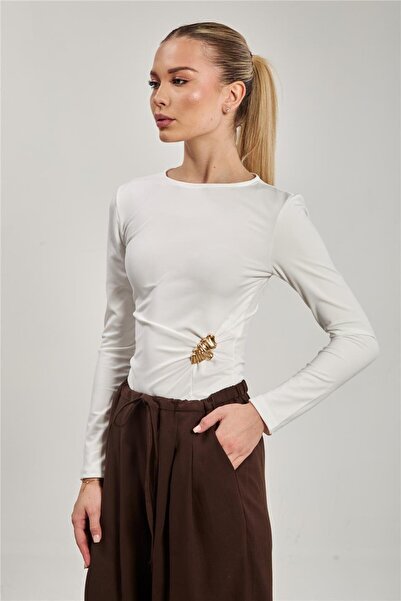 BARRELS AND OIL Women's side buckle detailed long sleeve bodysuit - white