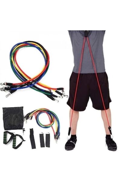 dalimag Set extensori elastici pentru antrenament, 120cm, 5 tuburi, 2 manere, 2 pedale, negru