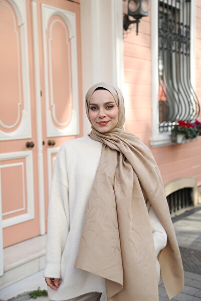 ENRİCO FERRİ Jakarlı Geometrik Desen Lumea Şal - Koyu Bej