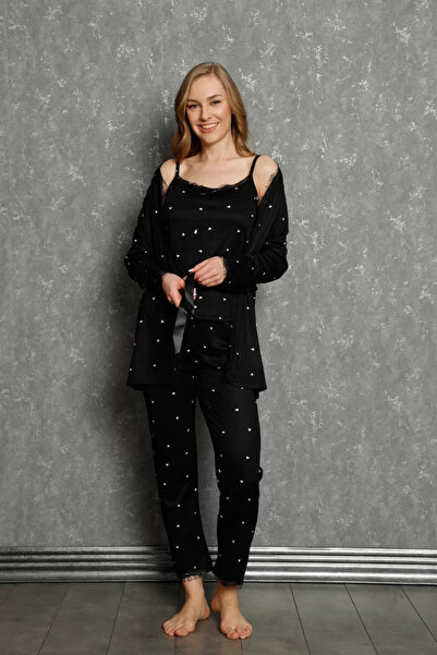 Beruflic طقم بيجامة نسائي من Under Moda مكون من 3 قطع باللون الأسود