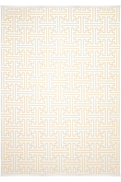 Cool Halı Lena Bej Krem Halı Geometrik Girift Desen Kabartmalı Lazer Kesim Ak...