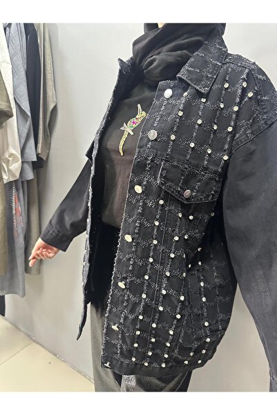 MY CİTY YASEMEN Jean ceket taş detaylı