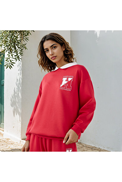 SP Characters Harvard Print Sweatshirt with Contrast Collar