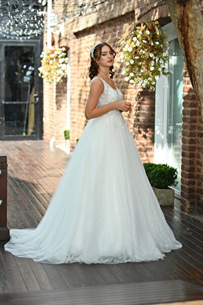 Şenay Ceylan Moda Evi Elara Dantel Sıfır Yaka Gelin Elbisesi