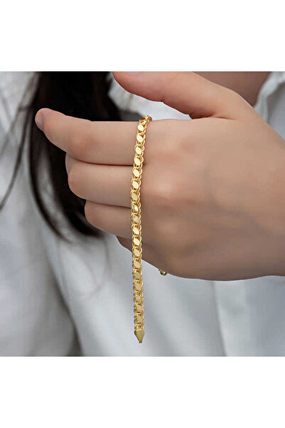 noip BlackCraft 925 Ayar Gümüş Gold Pullu Zincir Kadın Bileklik (BC-5F4F50)