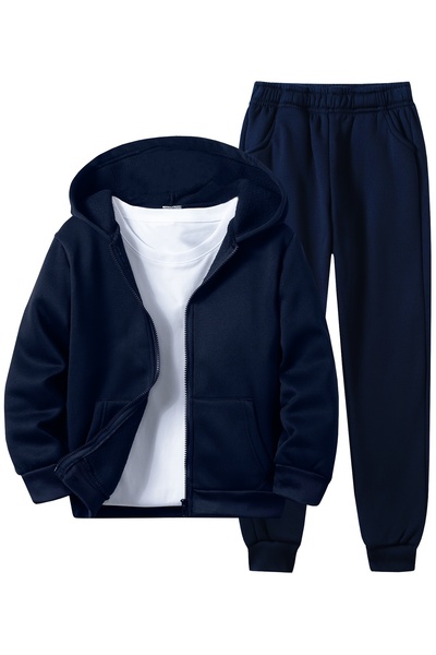 Lider Leather Set de trening unisex pentru copii, cu fermoar – Hanorac cu glu...