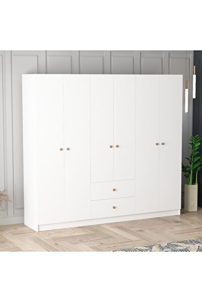 Genel Markalar Ramon 6 Kapaklı 2 Çekmeceli Gardırop - Beyaz