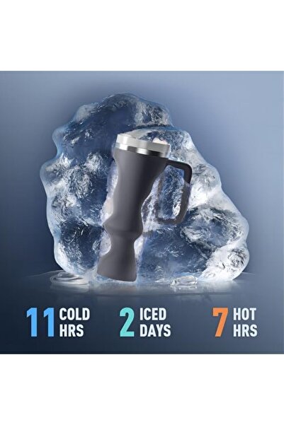 Generic 40 oz Tumbler with Handle and Straw Lid Accessories, Gray