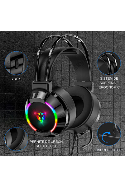 Skylaze Casti gaming G606 RGB, surround HD, microfon reducere zgomot, difuzoare 50mm, PC, PS5, XBOX