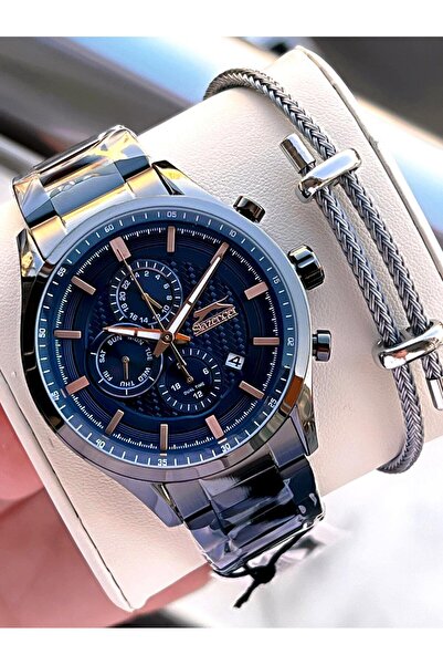 Slazenger İtalyan Tasarım Bileklik Hediyeli 2 Yıl Garantili 10 Atm Çelik Erke...