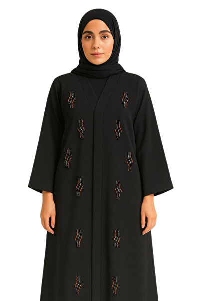 Generic Elegant Black Abaya with Beaded Embroidery for Women