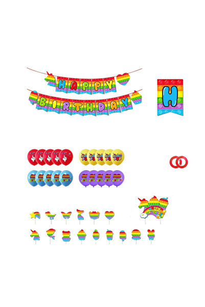 OEM Set 46 piese decoratiuni pentru aniversare, latex, hartie, multicolor