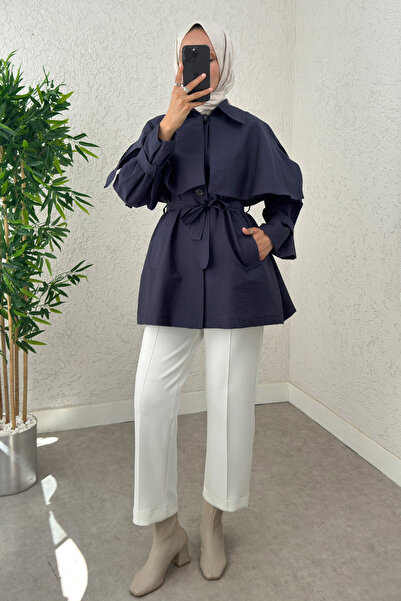 Genel Markalar Panço Detaylı Trençkot 0009 - LACİVERT