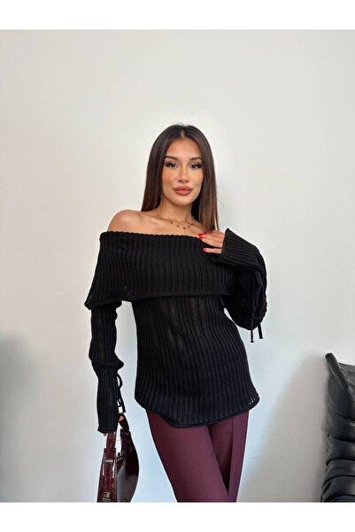 Lamierra Pulover de tricotat pentru femei cu fundă deschisă pe umeri