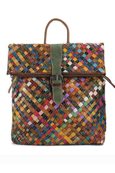 OEM Women's colorful leather backpack with buckle