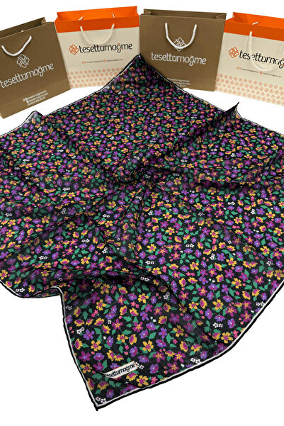 Tesettürnağme Soft Cotton Scarf Tn2008 Floral Pattern Green-Yellow-Purple-03