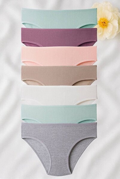 FEMYNA 7li Fitilli Pamuklu Slip Külot Seti Renkli Dikişli Günlük Rahat Kesim