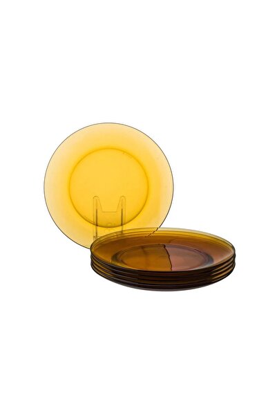 ORIAN طبق زجاجي مسطح دائري بلون العسل، مقاس 23 سم، 6 قطع