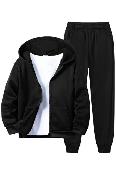 MODAVİBE Set de trening unisex pentru copii, cu fermoar – Hanorac cu glugă și...