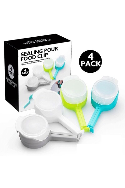 Flippy Set of 4 Flippy Lid Clips, For Sealing Food Bags, ABS Material, Multicolor
