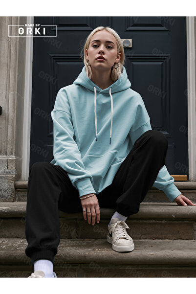 EFFRENATU Γυναικείο φούτερ με κουκούλα σε ανοιχτό μπλε χρώμα – CLASSICAL Ψηφι...