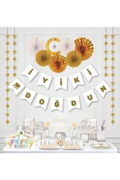 MODGER Happy Birthday Banner Gold on White